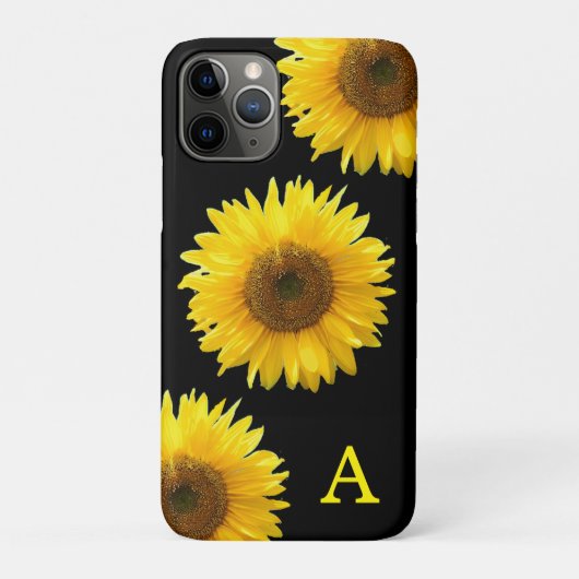 Monogram & Mooie Zonnebloemen op Zwart Case-Mate iPhone Case (Achterkant)