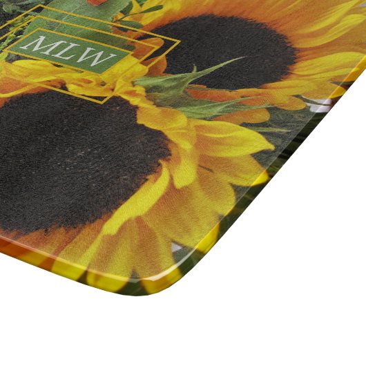 Monogram, mooie zonnebloemen Print Glass Snijplank (Hoek)