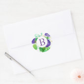 Monogram Morning Glory Purple Flowers Ronde Sticker (Envelop)