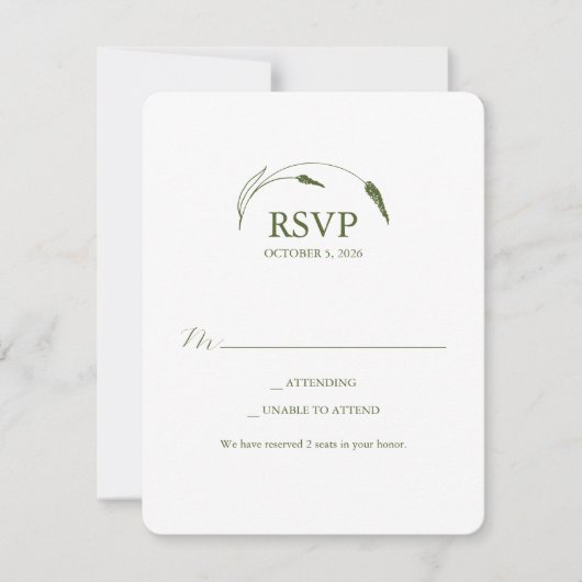 Monogram Moss Green RSVP Card Kaart (Voorkant)