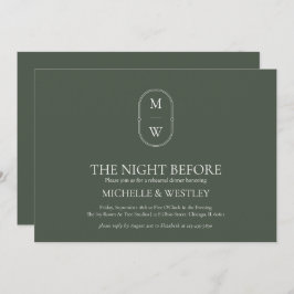 Monogram Moss Groen Huwelijksrepetitie Diner Kaart
