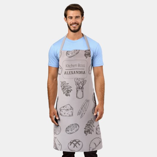 Monogram motief van bakkerij Roze en Grijs Schort (Gedragen)