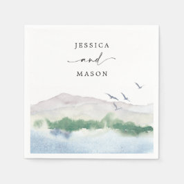 Monogram Mountain Lake Wedding Cocktail Napkin Servet