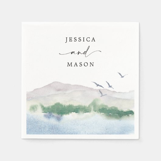 Monogram Mountain Lake Wedding Cocktail Napkin Servet (Voorkant)