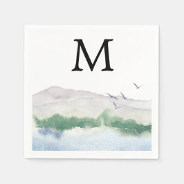 Monogram Mountain Lake Wedding Cocktail Napkin Servet