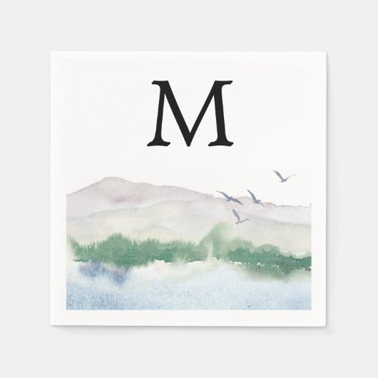 Monogram Mountain Lake Wedding Cocktail Napkin Servet (Voorkant)
