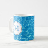 Monogram mousserend blauw zwemwater koffiemok (Voorkant links)