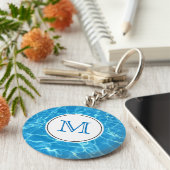 Monogram mousserend blauw zwemwater sleutelhanger (Zijkant)