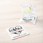 Monogram Mr en Mrs Red Black Wedding Kartonnen Onderzetters (Insitu)