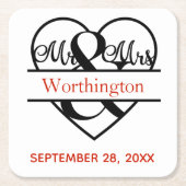 Monogram Mr en Mrs Red Black Wedding Kartonnen Onderzetters (Voorkant)
