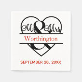 Monogram Mr en Mrs Red Black Wedding Servet (Voorkant)