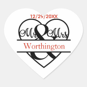 Monogram Mr. en Mrs. Trouwcadeaustickers Hart Sticker