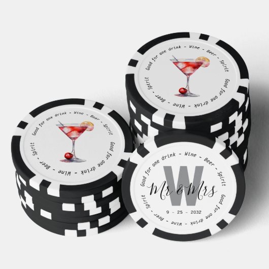 Monogram Mr. Mrs Cosmo Drink Voucher Trouwen Poker Chips (Opstapeling)