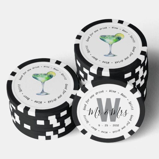 Monogram Mr. Mrs Daiquiri Drink Voucher Trouwen Poker Chips (Opstapeling)