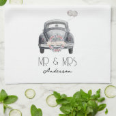 Monogram Mr. & Mrs Gewoon Getrouwd Theedoek (Gevouwen)