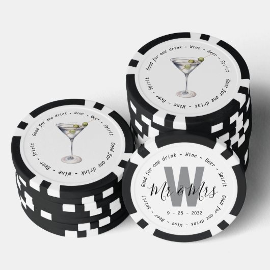 Monogram Mr. Mrs. Martini Drink Voucher Trouwen Poker Chips (Opstapeling)