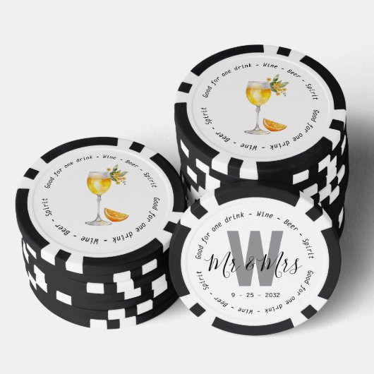 Monogram Mr. Mrs. Mimosa Drink Voucher Trouwen Poker Chips (Opstapeling)