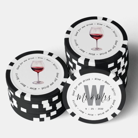 Monogram Mr. Mrs. Red Wine Drink Voucher Trouwen Poker Chips (Opstapeling)