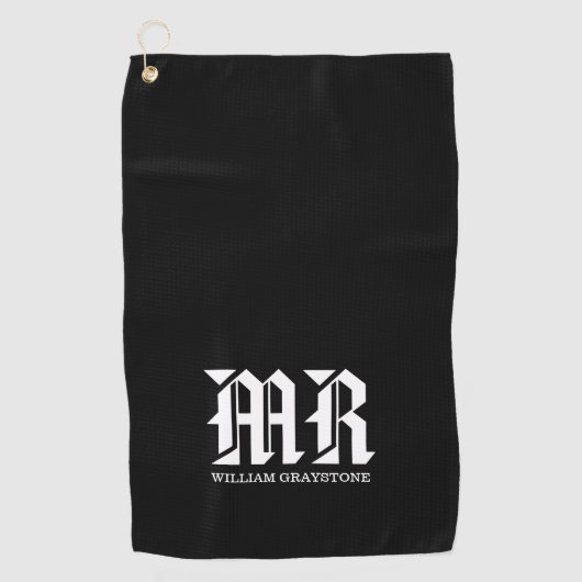Monogram MR Typografie, zwart-wit Golfhanddoek (Voorkant)