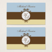 Monogram MS Brown Damask Blue Cream Cadeau Label Visitekaartje (Voorkant /achterkant)