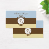 Monogram MS Brown Damask Blue Cream Cadeau Label Visitekaartje (Bureau)