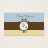 Monogram MS Brown Damask Blue Cream Cadeau Label Visitekaartje (Achterkant)