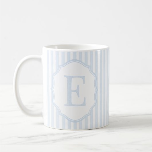 Monogram Mug Letter E, Blue Striped Koffiemok (Links)
