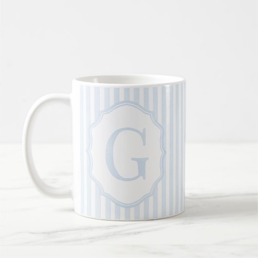 Monogram Mug Letter G, Blue Striped Koffiemok (Links)