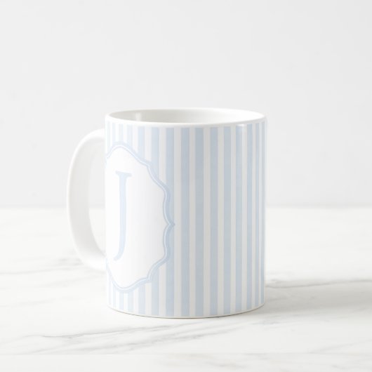 Monogram Mug Letter J, Blue Striped Koffiemok (Voorkant links)