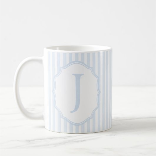 Monogram Mug Letter J, Blue Striped Koffiemok (Links)