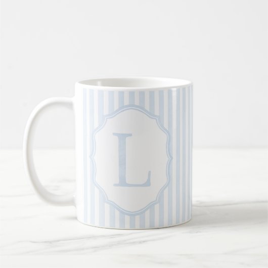 Monogram Mug Letter L, Blue Striped Koffiemok (Links)