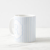 Monogram Mug Letter R, Blue Striped Koffiemok (Voorkant links)