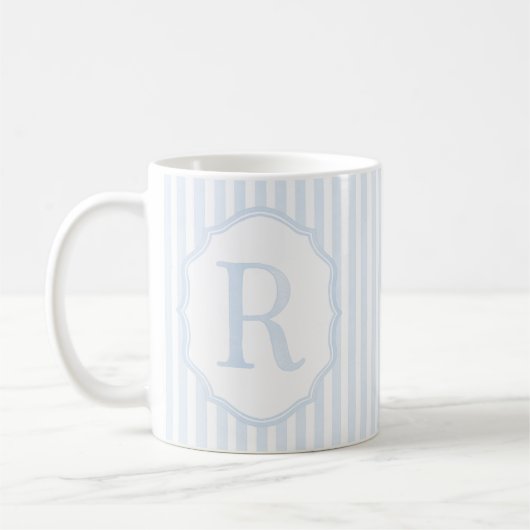 Monogram Mug Letter R, Blue Striped Koffiemok (Links)