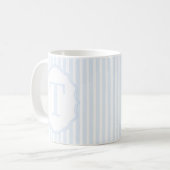 Monogram Mug Letter T, Blue Striped Koffiemok (Voorkant links)