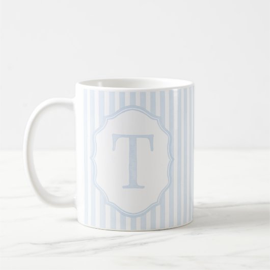 Monogram Mug Letter T, Blue Striped Koffiemok (Links)