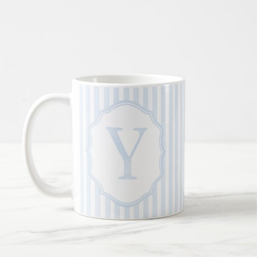 Monogram Mug Letter Y, Blue Striped Koffiemok (Links)