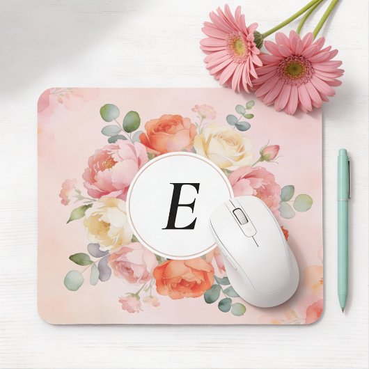 Monogram Muismat met Waterverf Pioenrozen