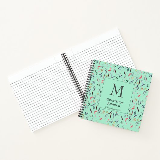 Monogram | Munt Green | Floral | GRATITUDE JOURNAL Notitieboek (Binnen)
