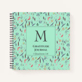 Monogram | Munt Green | Floral | GRATITUDE JOURNAL Notitieboek (Voorkant)