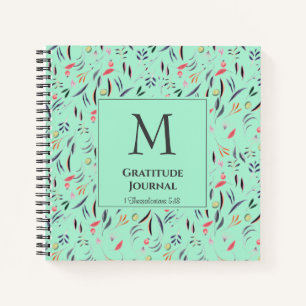 Monogram   Munt Green   Floral   GRATITUDE JOURNAL Notitieboek