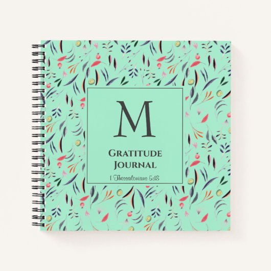 Monogram | Munt Green | Floral | GRATITUDE JOURNAL Notitieboek (Voorkant)