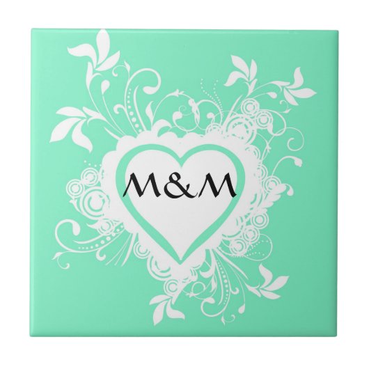 Monogram munt groen en hart tegeltje (Voorkant)