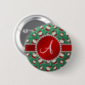 Monogram munt groene glitter kerstsanta claus ronde button 5,7 cm (Voorkant /achterkant)