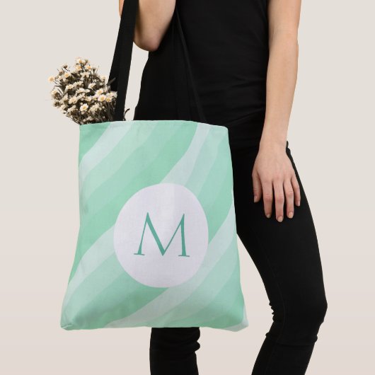 Monogram Munt Groene Striped Persoonlijke Sjabloon Tote Bag (Dichtbij)