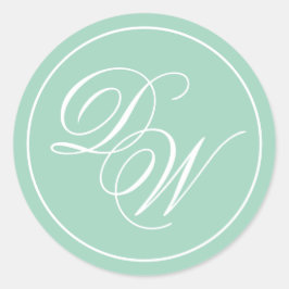 Monogram Muntgroen 2 Beginletters Eenvoudig Wit Sc Ronde Sticker