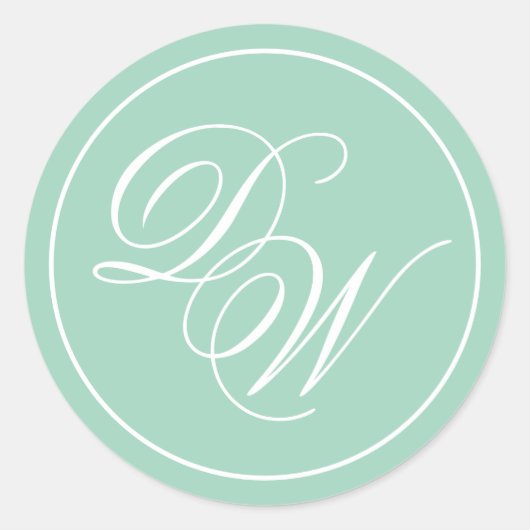 Monogram Muntgroen 2 Beginletters Eenvoudig Wit Sc Ronde Sticker (Voorkant)