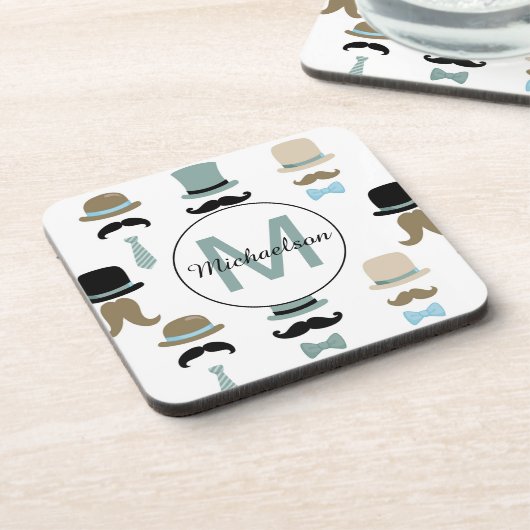 Monogram Mustache en Pet Patroon Bier Onderzetter (Linkerzijde)