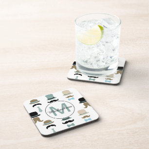Monogram Mustache en Pet Patroon Bier Onderzetter