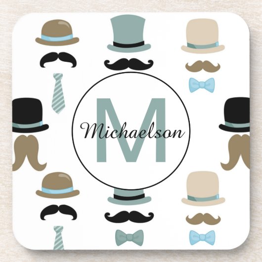 Monogram Mustache en Pet Patroon Bier Onderzetter (Voorkant)