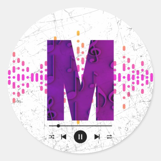 Monogram muziekletter M Ronde Sticker (Voorkant)